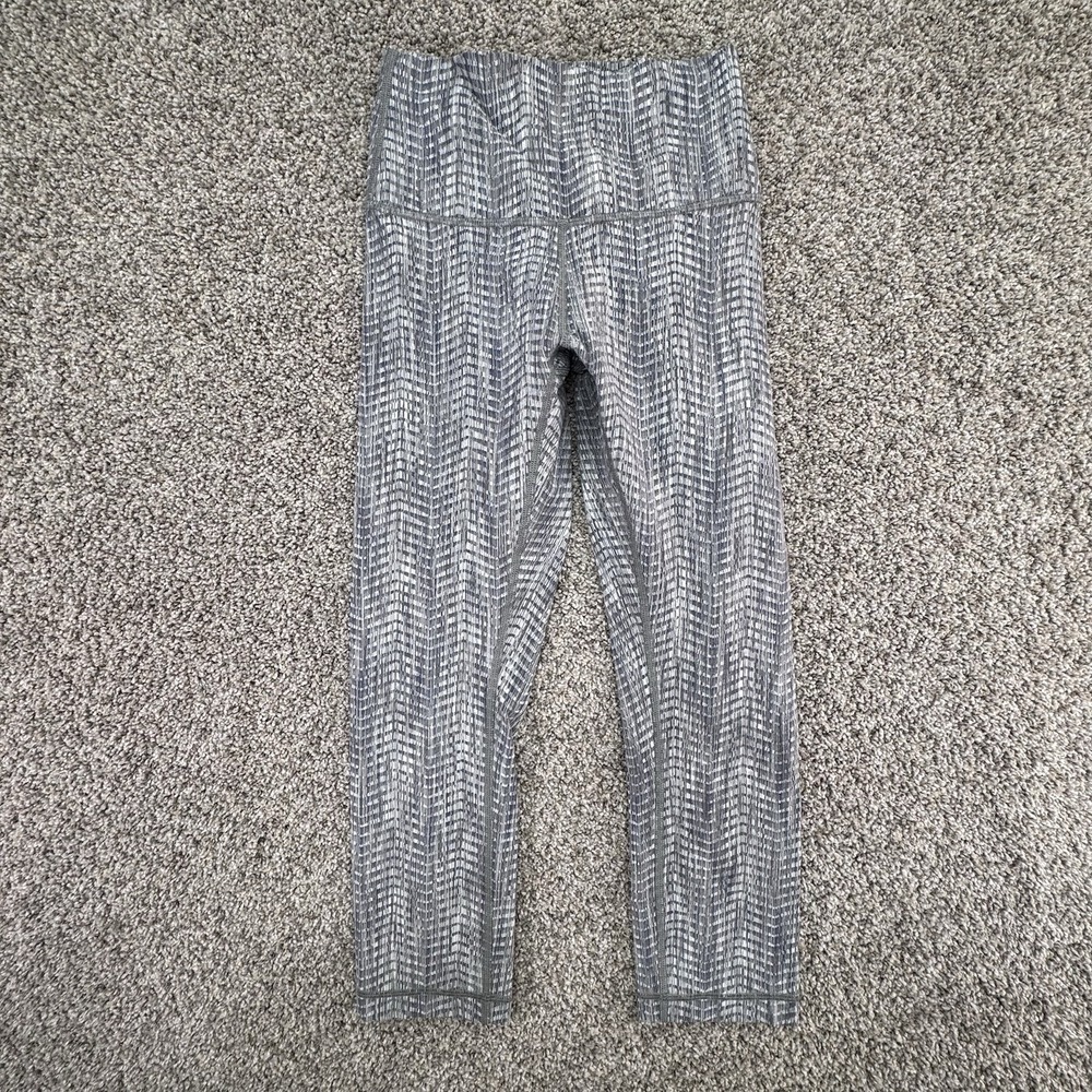 Lululemon Wunder Under Crop Leggings Arrow Jacquard Battleship Silver Size‎ 4